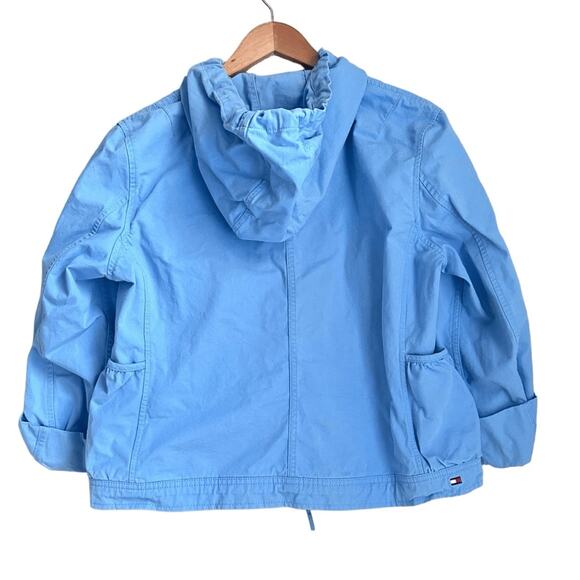 Tommy Hilfiger Women’s Blue Hooded Utility Jacket Drawstring Zip Front Size M - Picture 2 of 9